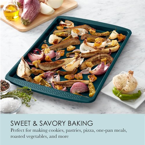 Chicago Metallic Large Nonstick Baking Sheet - 13x18 Inch Jelly Roll Pan in Emerald Green with Textured Grip Handles