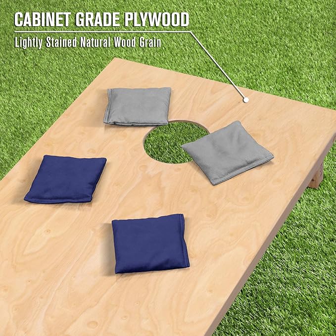 GoSports Regulation Size Wooden Cornhole Set with Natural Wood Finish - Includes Carrying Case