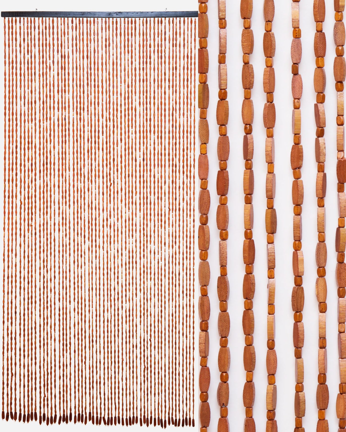Ezcasch 52 Strands 35.4" x 79" Bamboo and Wood Beaded Curtain for Doorway Handmade Natural Doorway Beads Bohemian Bamboo and Wooden Room Devider Hanging Boho Beaded Curtain,Brown