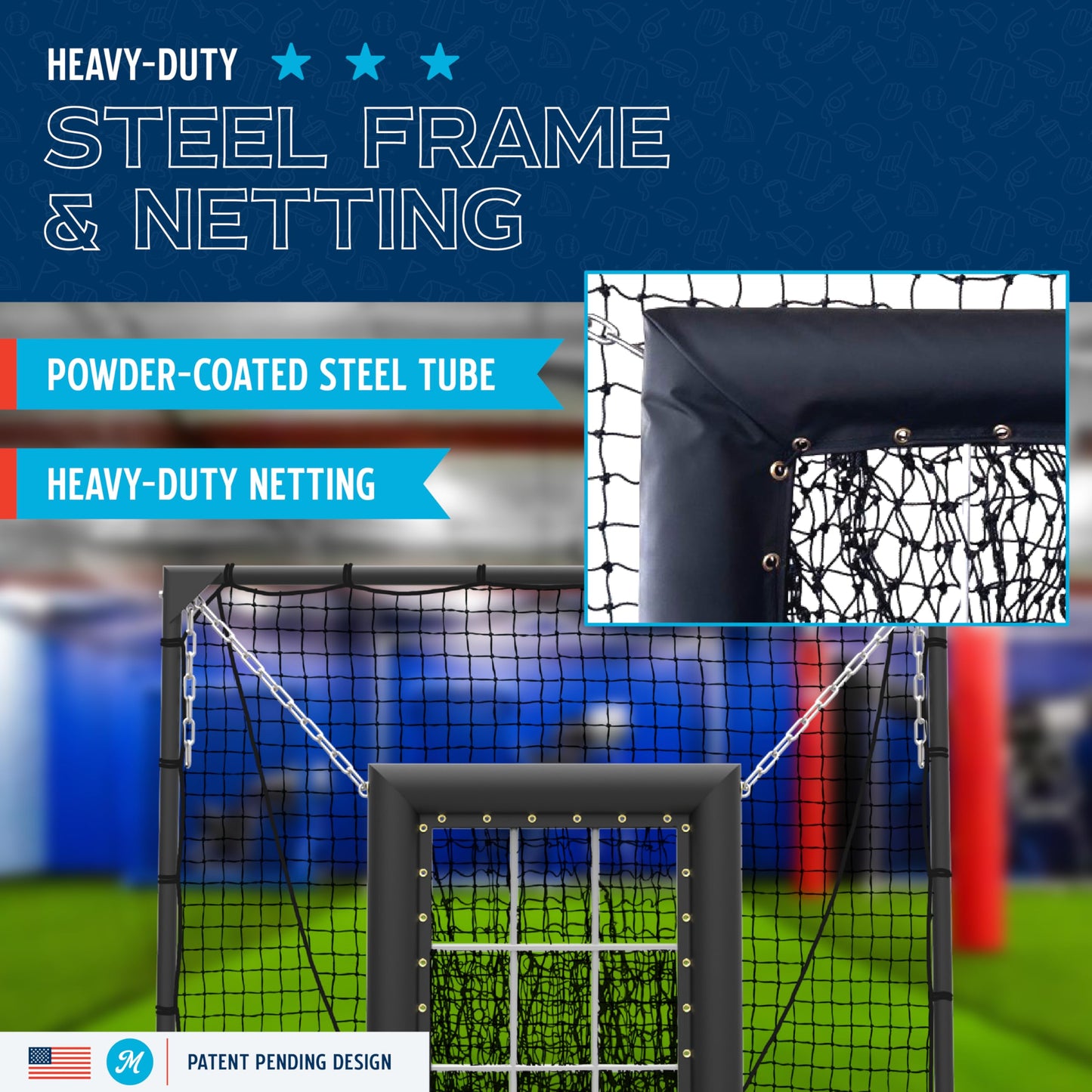 Murray Sporting Goods 9 Hole Pitching Net for Baseball & Softball, Built-in Backstop, Suspended Strike Zone Target, Heavy Duty Steel Frame