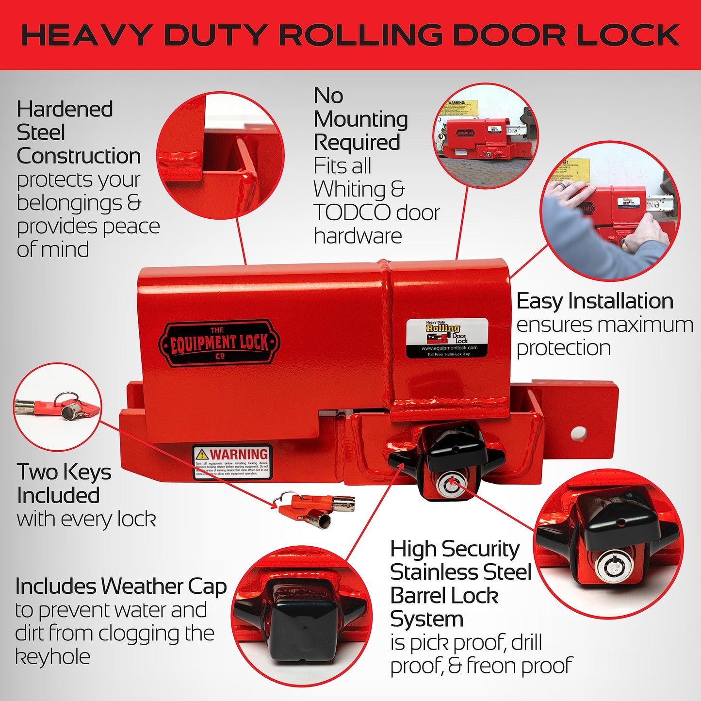 Heavy Duty Rolling Door Lock - Maximum Security for Storage Container, Trailer, or Box Truck Lock - Keyed Roll Up Door Security (Keyed Differently)
