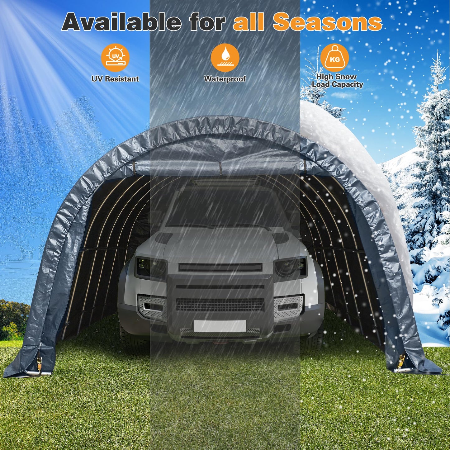 EROMMY 12 x 24 FT Heavy Duty Carport, Portable Garage with Reinforced All-Steel Frame and Round Style Roof, Anti-Snow All Covered Car Canopy Outdoor Waterproof Storage Shelter for Car, Truck, Boat