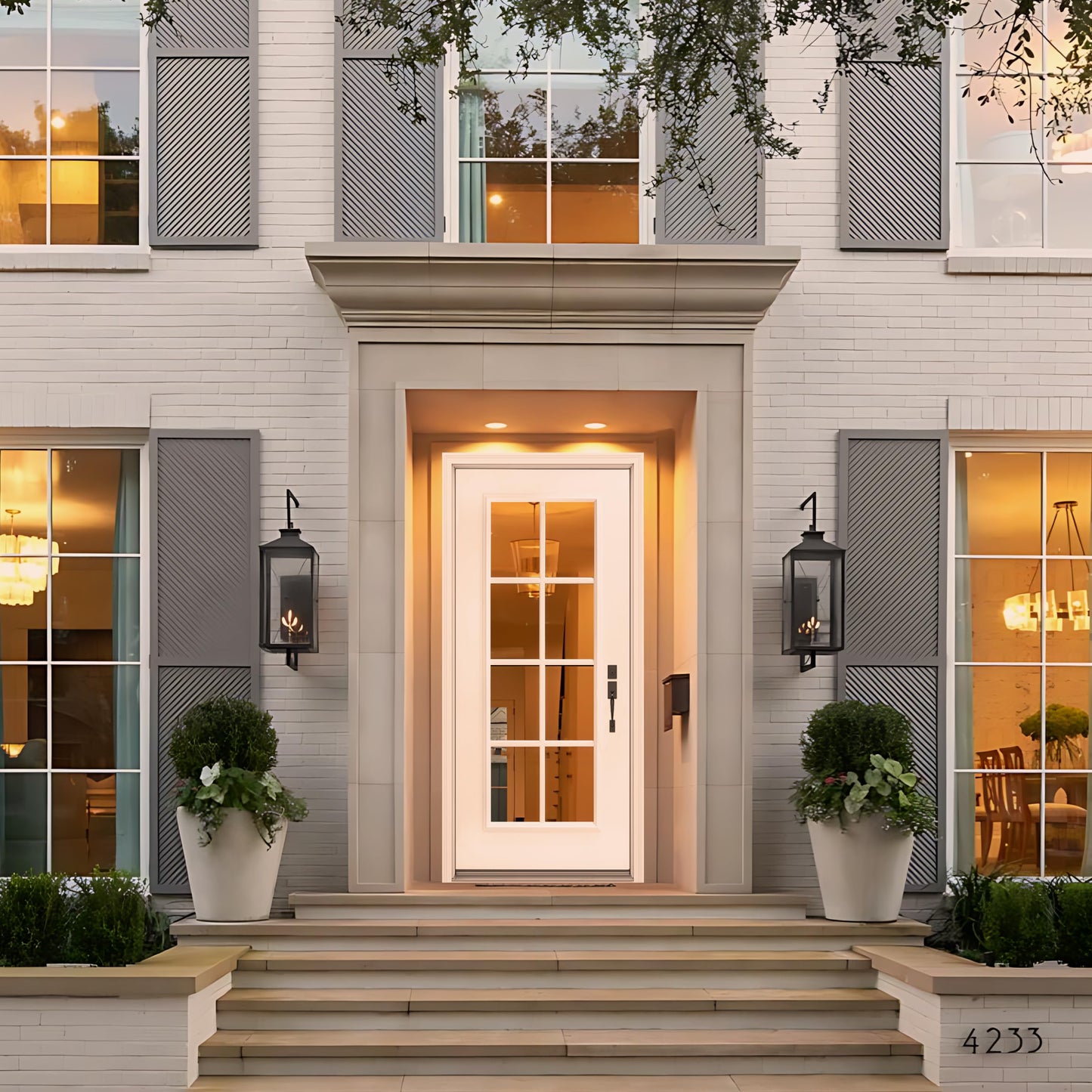 Fiberglass Exterior Front Door 36 x 80'', 8 Lite Low-E Glass Left-Hand Inswing Woodgrain Primed Knock-Down Entry Door with 4-9/16'' Brickmould and Vinyl Frame Included
