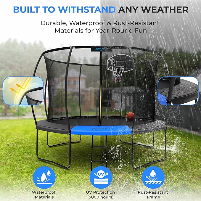 Serenelife 12FT 10FT 8FT Recreational Trampolines with Enclosure Net and Ladder and Anti-Rust Coating, ASTM Approved Trampoline Outdoor for Kids and Adults Outdoor Yard Trampolines