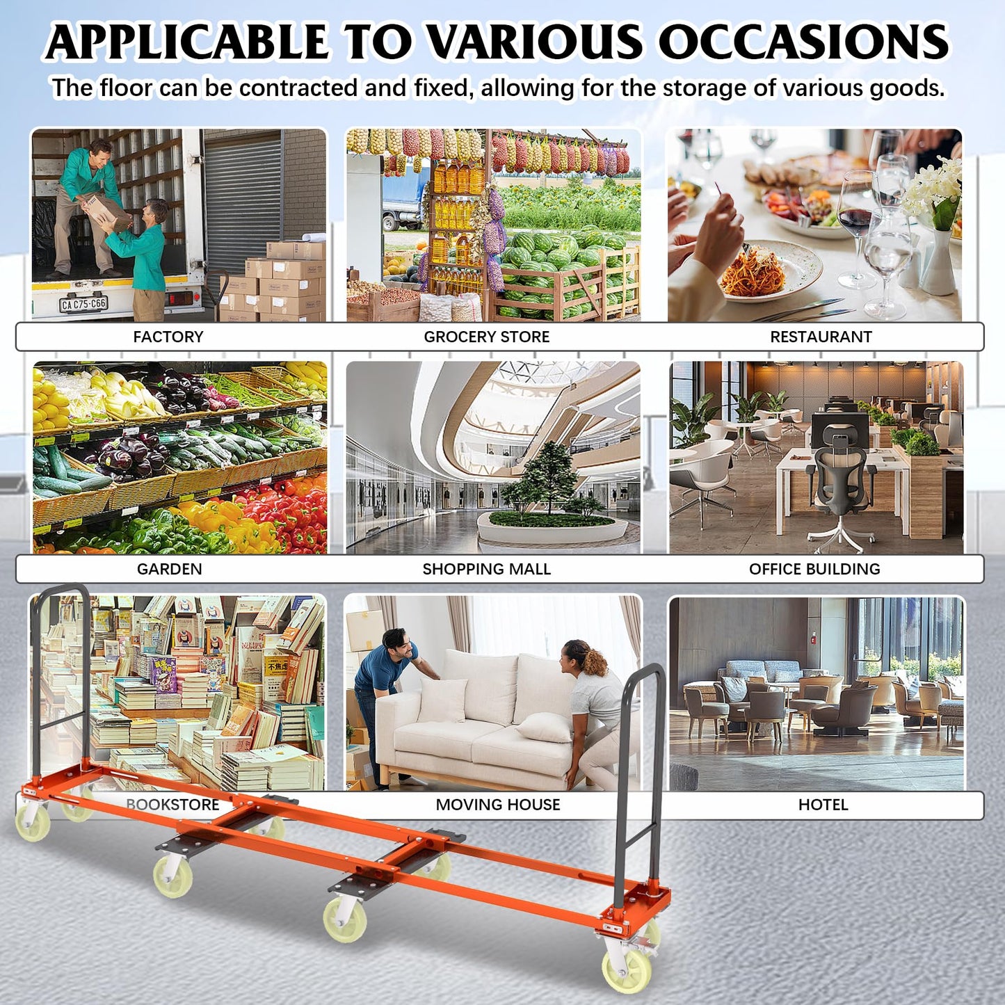 Heavy Duty Furniture Moving Dolly Cart, 1322 LBS High Capacity 8-Wheel Extendable Hand Truck, 42.5-94.5 Inch Adjustable Industrial Platform Cart with 6M Strap for Warehouse Large Appliance Bulk Goods
