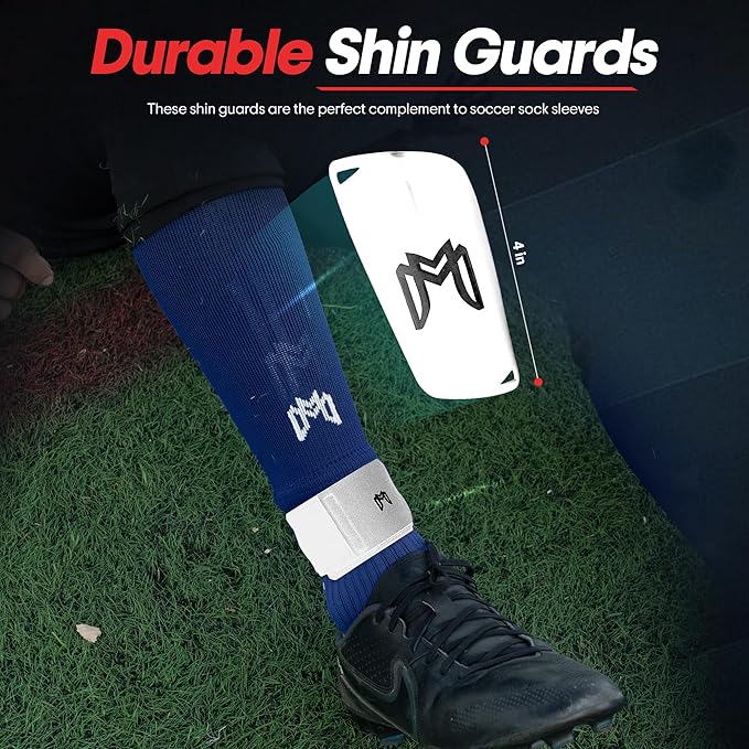 Soccer Grip Socks, Shin Guards, Pre Cut Sock Sleeves, and Guard Straps Bundle Pack - Essential Equipment for Soccer Players - for Mens, Women, Youth, Size 7 to 12 US Men Shoe Size