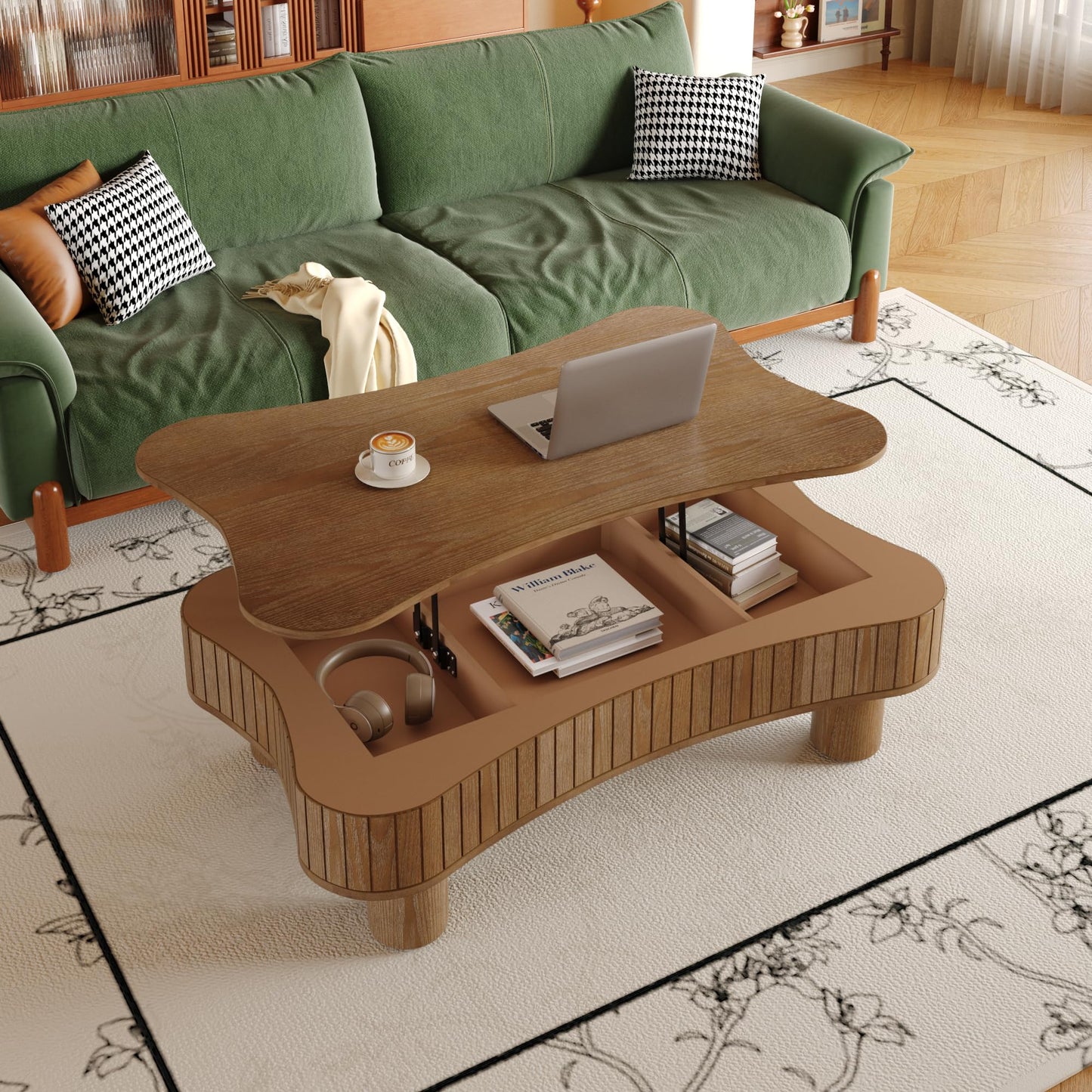 KEIKI 42" Lift Top Wood Coffee Table Endtable with Hidden Storage,Silent Lift,Hydraulic Curved Safety Corners for Living Room