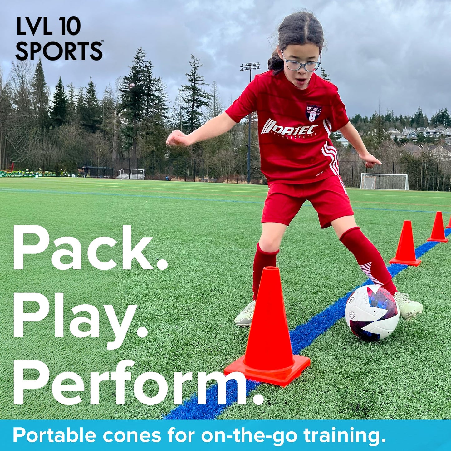 LVL10 Pro Training Cones - 12" Large Soccer Cones for Sports Training - for Basketball, Football, Basketball and Agility Drills - Soccer Field Markers that Won't Crack, Slide or Fly