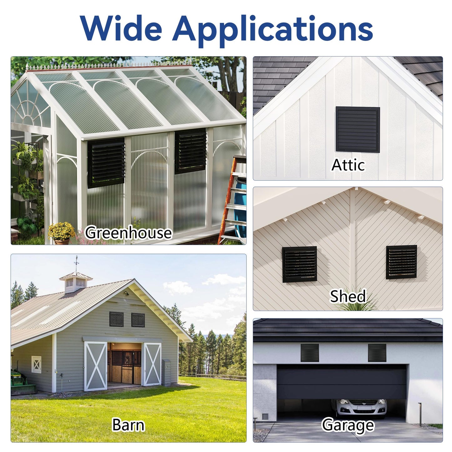 AIWFL 20 Inch Aluminum Automatic Gravity Shutter Louver Vent, 2 Pack Square Automatic Exhaust Shutter Louver Vent for Greenhouses, Garages, Attics, Workshops, Barn
