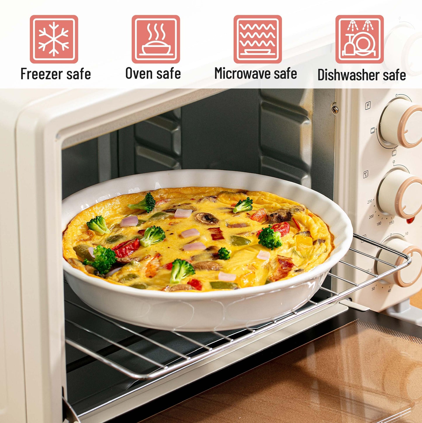 Brew To A Tea BTaT- Ceramic Pie Pan for Baking, 2 Pack, 10.5" & 9.5", Porcelain Ceramic Pie Plate for Salad, Pasta, Fruit and Tart, Freezer, Oven, Microwave and Dishwasher Safe