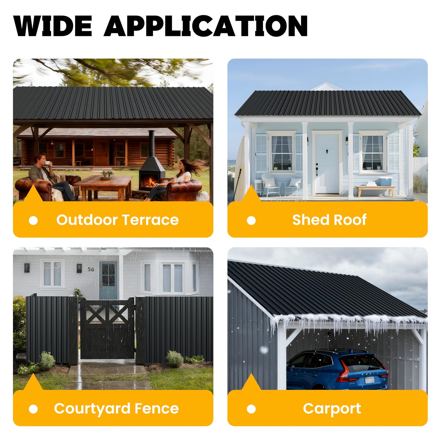 BOBIBAN 20 pcs Metal Roofing Panels - Corrugated Galvanized Roof Panels L41.34x W17.72 Inch, Waterproof Tin Roof Sheets for Garages,Sheds, Stables and Mobile Homes, Includes Screws(Black,L41.34''-20)