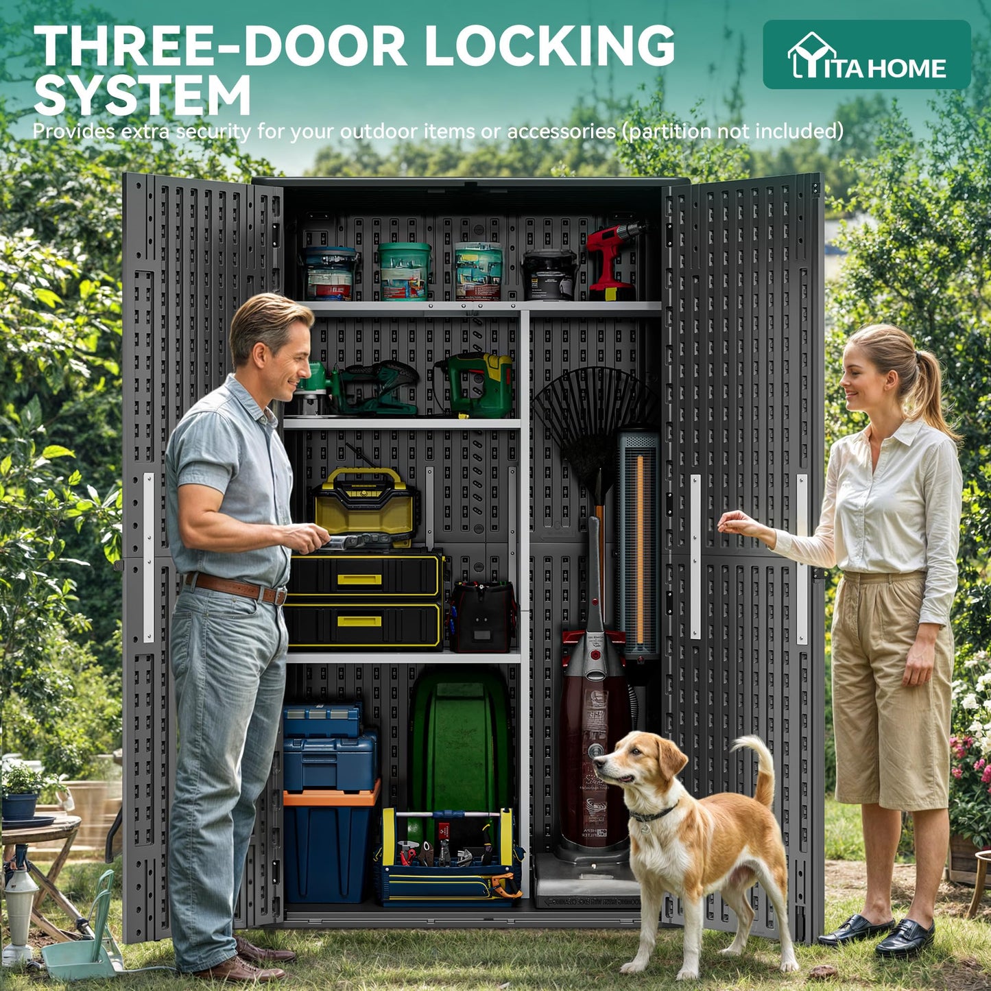 YITAHOME 60 cuft Vertical Outdoor Storage Shed w/o Shelf, Large Waterproof Storage Cabinet for Garden Shed, Tall Outdoor Storage Shed for Garage, Pool Storage, Resin, Lockable, Dark Gray
