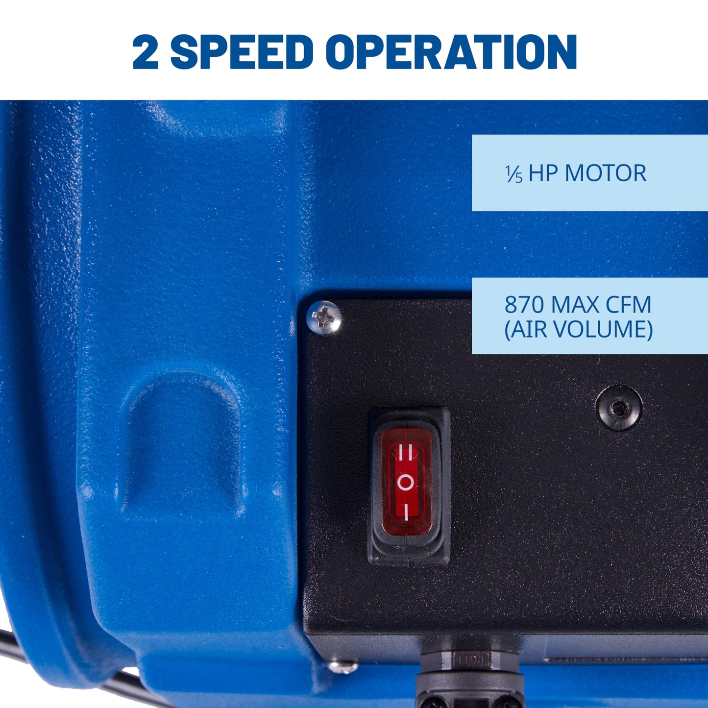 BlueDri Portable 1/5 HP, 870 CFM Mini Axial Air Mover Fan with Wall Mount Option for Water Damage, Drying and Ventilation, Blue, MA-870, Small