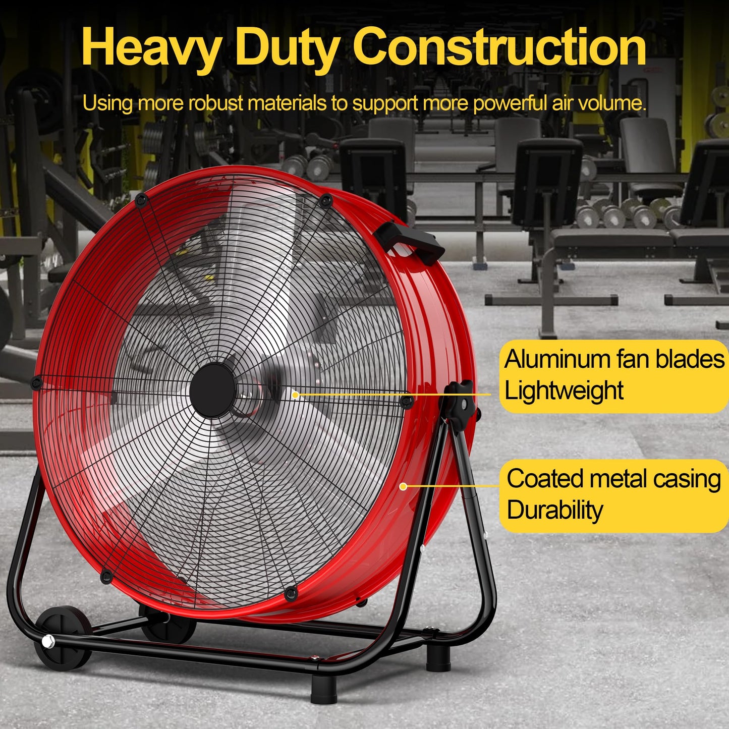 Uthfy 14000CFM Heavy Duty Industrial Drum Fan, 30 Inch High Velocity Floor Fan with 360° Tilt, 2 Casters,Handle,3 Speeds 550W Garage Fan for Shop,Patio,Yard,Commercial,Workshop,Factory