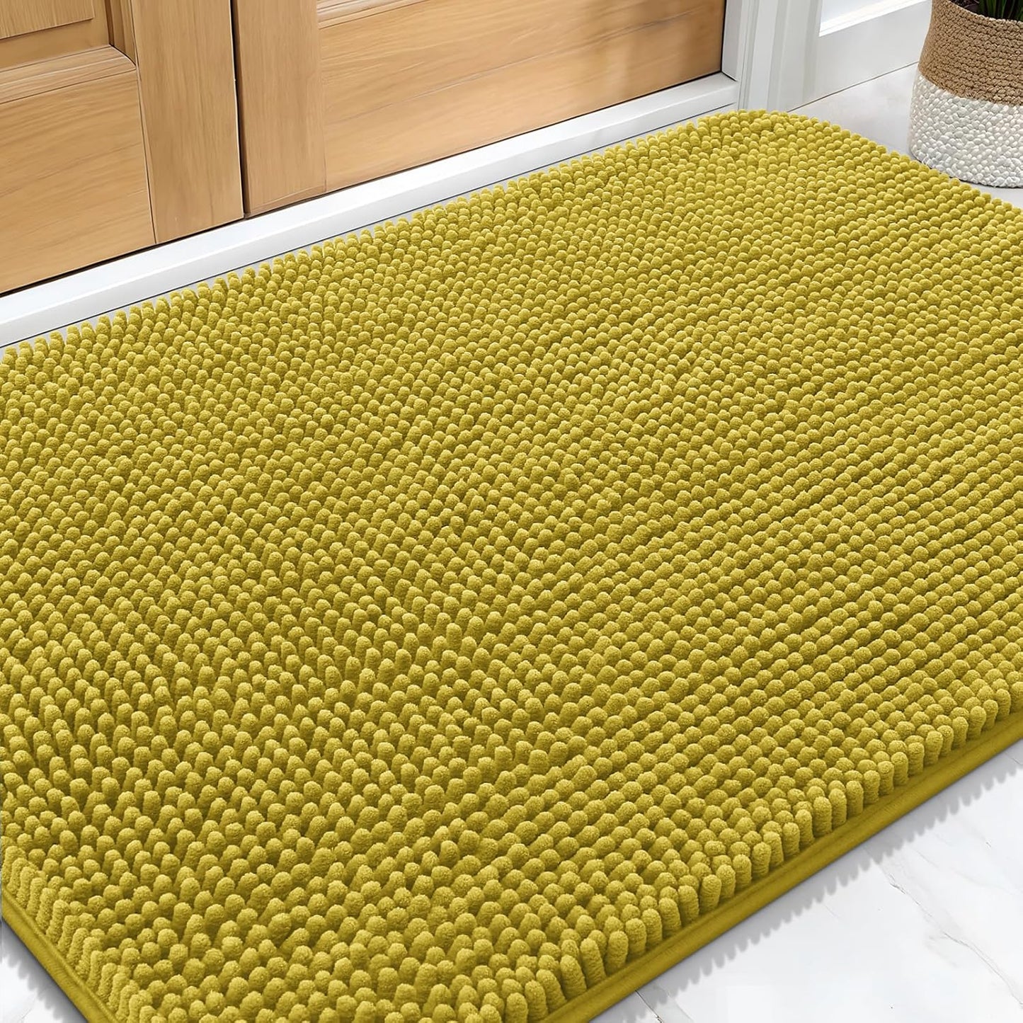 OLANLY Dog Door Mat - Absorbent Non-Slip Washable Doormat for Muddy Paws | 30x20 Mustard Yellow