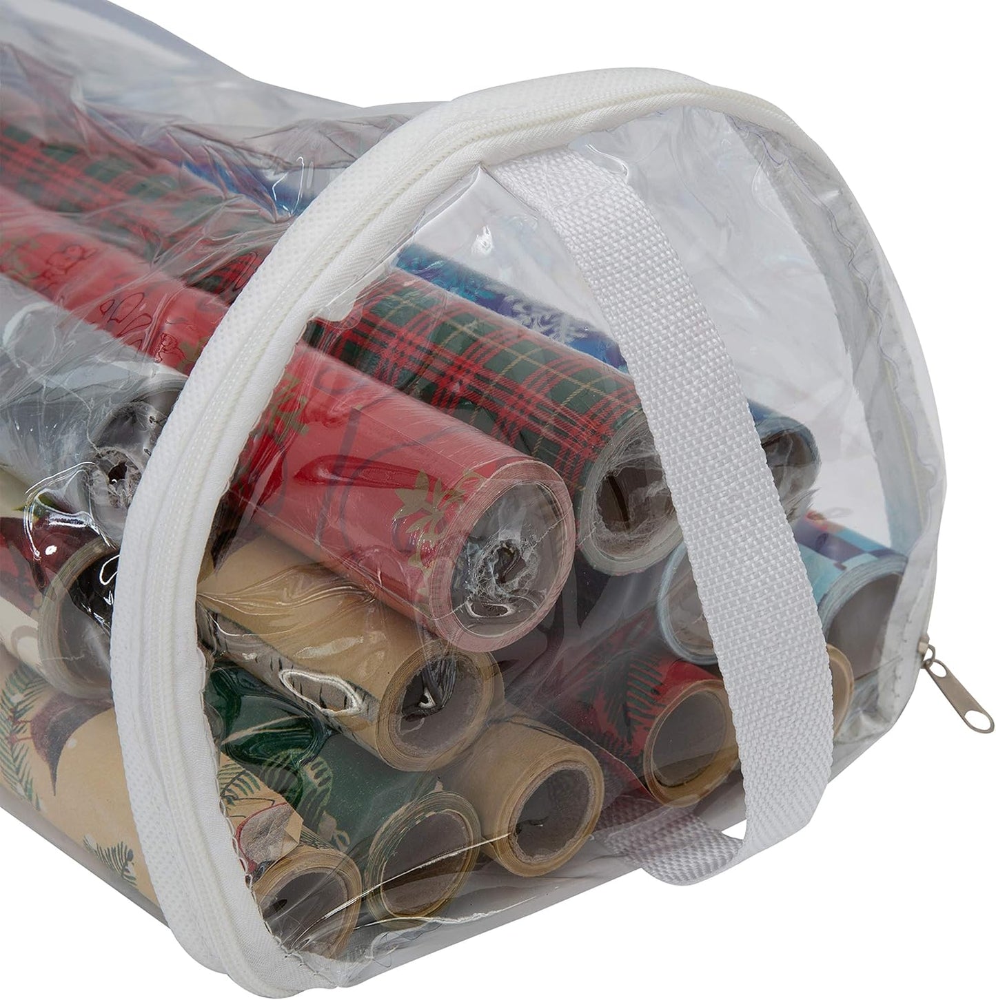 Simplify Clear Gift Wrap Storage Bag - Holds 30" Long Wrapping Paper Rolls | Zipper Closure | Red