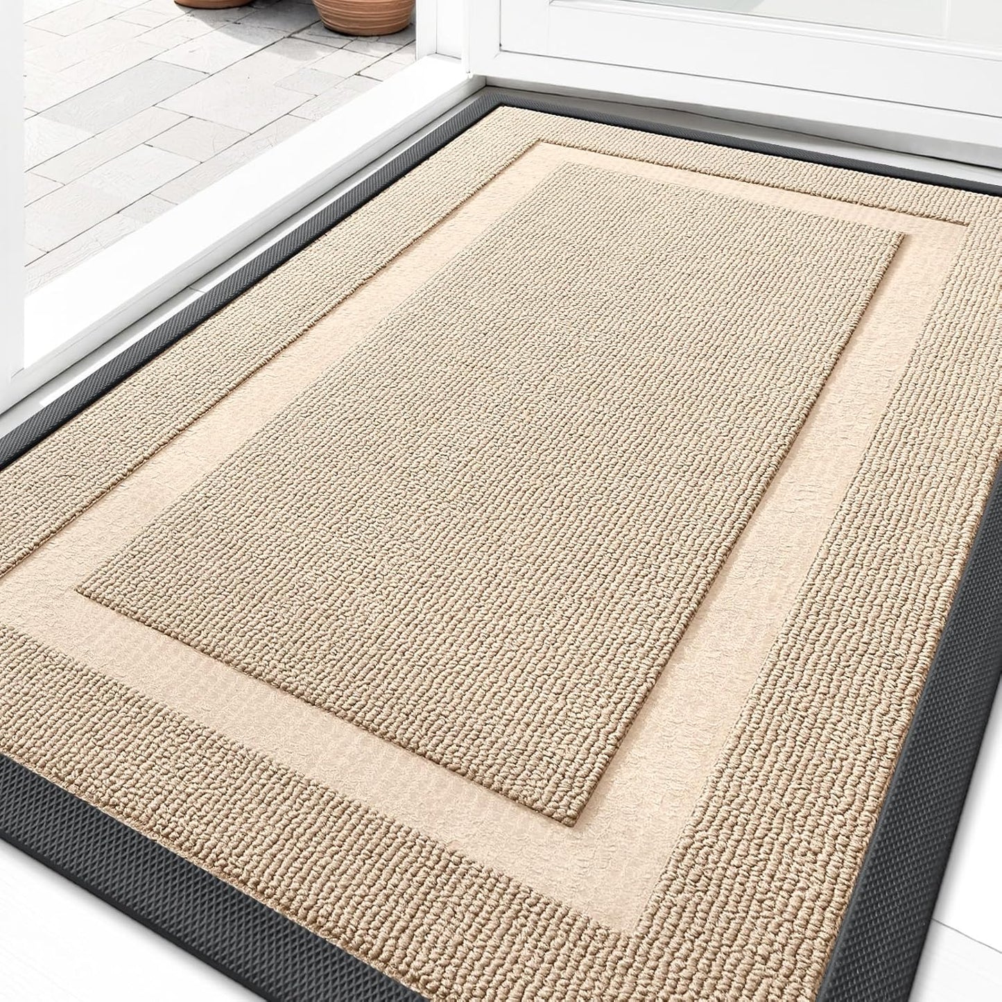 OLANLY Waterproof All-Season Front Door Mat - Sturdy Natural Rubber, Easy Clean | 29.5x17 Off-White