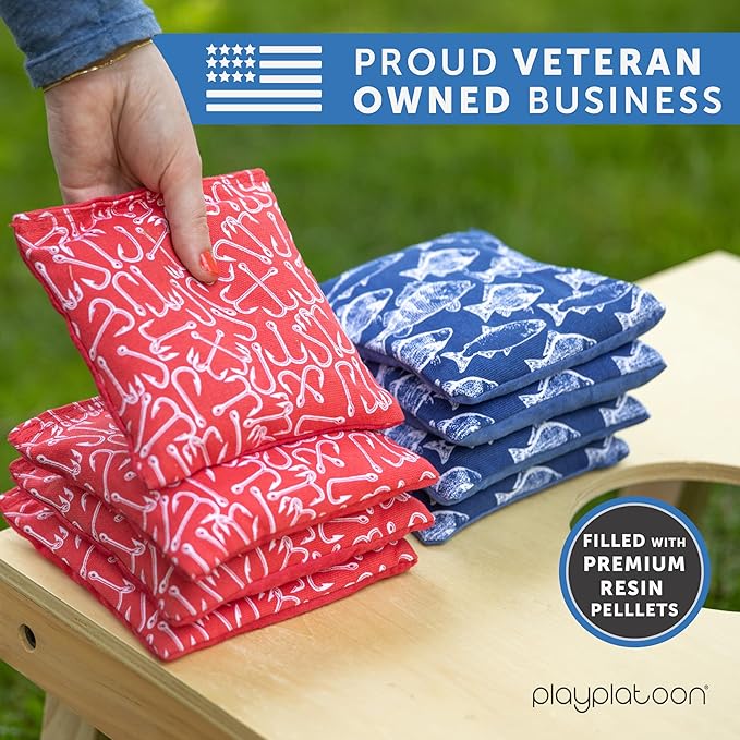 Professional Cornhole Bags - Set of 8 Regulation All Weather Double Sided - Sticky Side/Slick Side Bean Bags for Pro Corn Hole Game