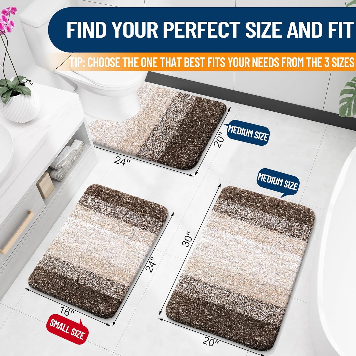 OLANLY Bathroom Rugs - Extra Soft Microfiber Mat, Quick Dry & Machine Washable, 36x24, Light Brown