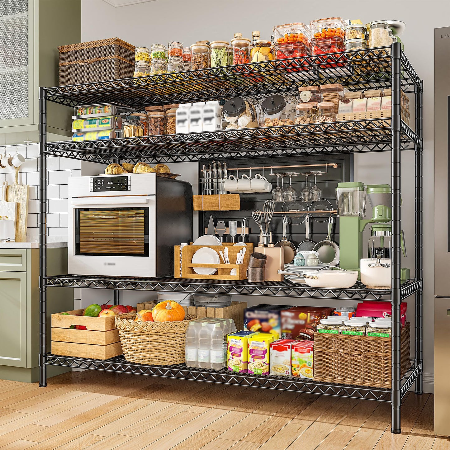 REIBII 55.5" W Storage Shelves 2560LBS Metal Shelving 4 Tier Wire Shelving Unit Garage Shelving Heavy Duty Metal Shelves for Storage Rack Commercial Adjustable Pantry Shelf, 55.5" W X 18''D X 55.5" H