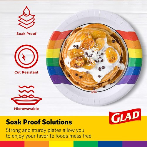 Glad Everyday 10” Round Disposable Paper Plates - Heavy Duty, Soak Proof & Cut-Resistant | 432 Count, Rainbow Design