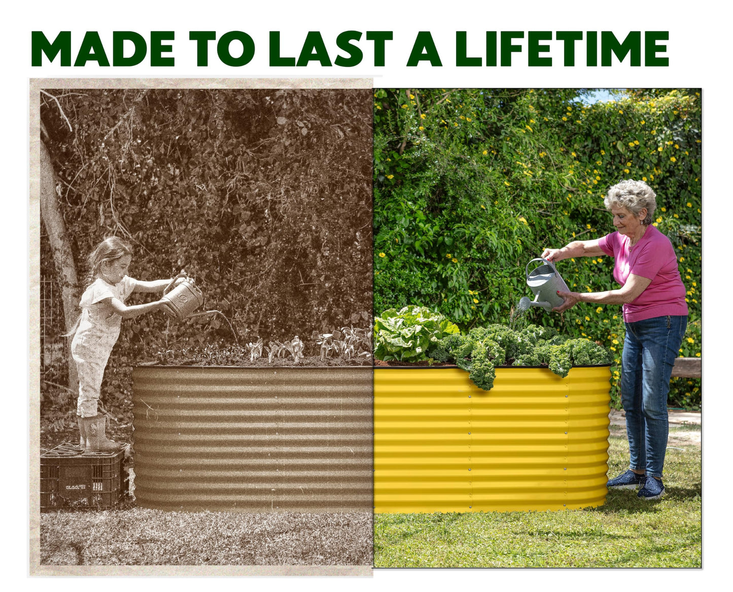 9-in-1 Galvanized Raised Garden Beds Outdoor // 8×2×2.5 ft Modular Planter for Gardening, Vegetables, Flowers // 32" Extra Tall Metal Raised Garden Bed (Yellow) // Patented Design Planter Box