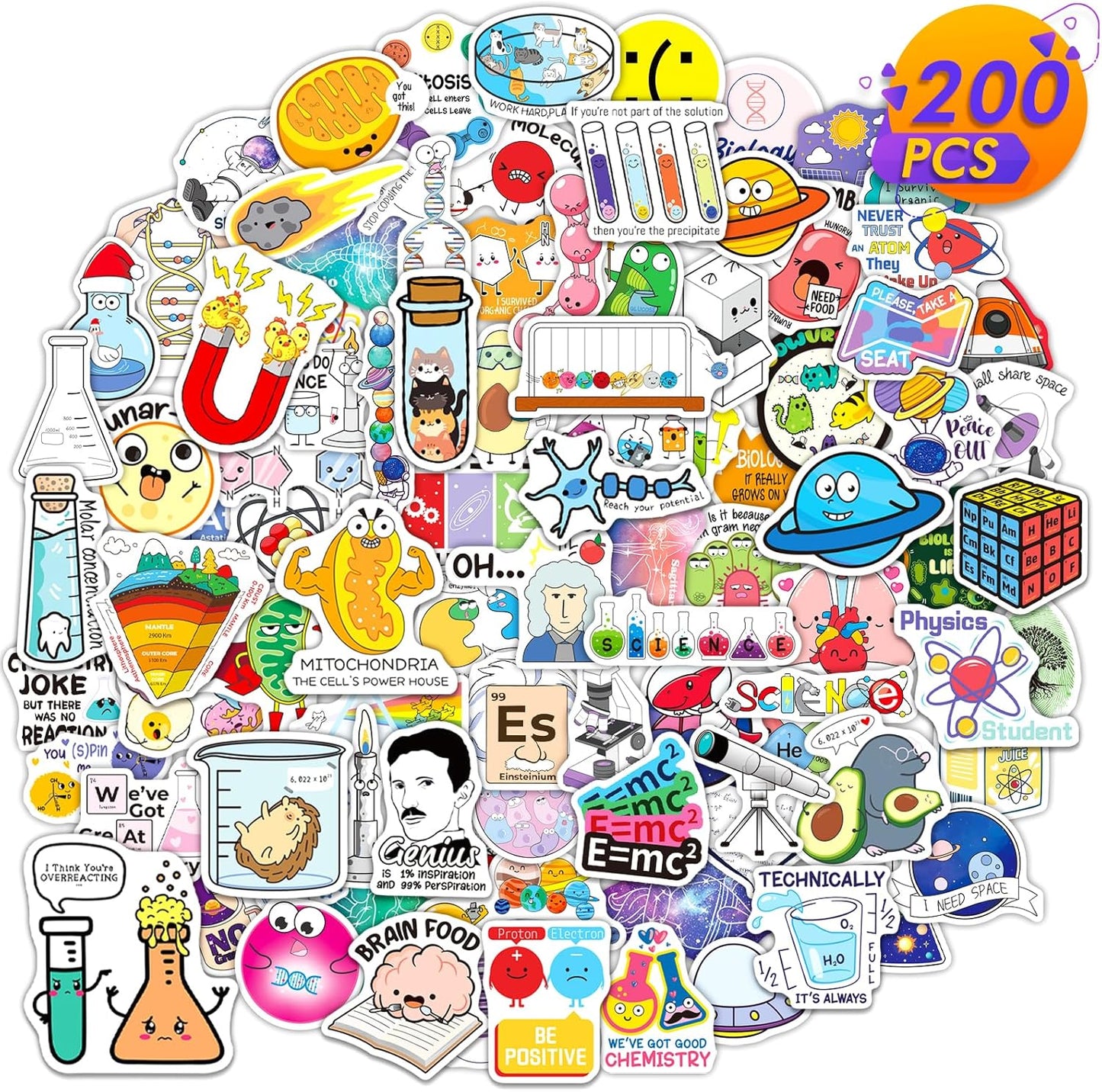 200PCS WAKEMOODEI Science Stickers Bulk, Chemistry Biology Physics Geology Natural Science Stickers for Kids Student