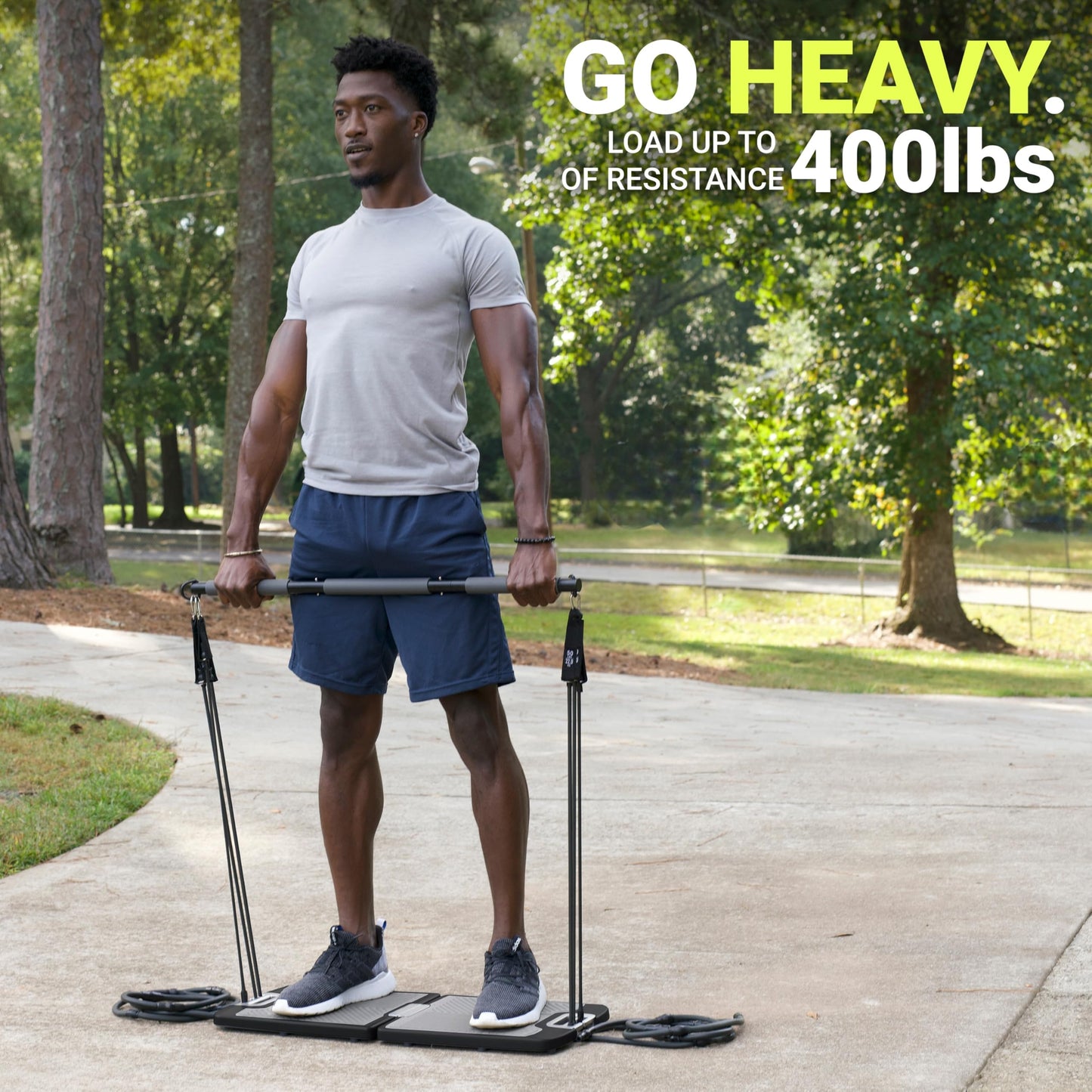 EVO Gym - Portable Home Gym Strength Training Equipment, At Home Gym | All in One Gym - 8 Resistance Bands, Base Holds Gym Bar & Handles for Travel | Portable Gym & Home Exercise Equipment | 220LBS