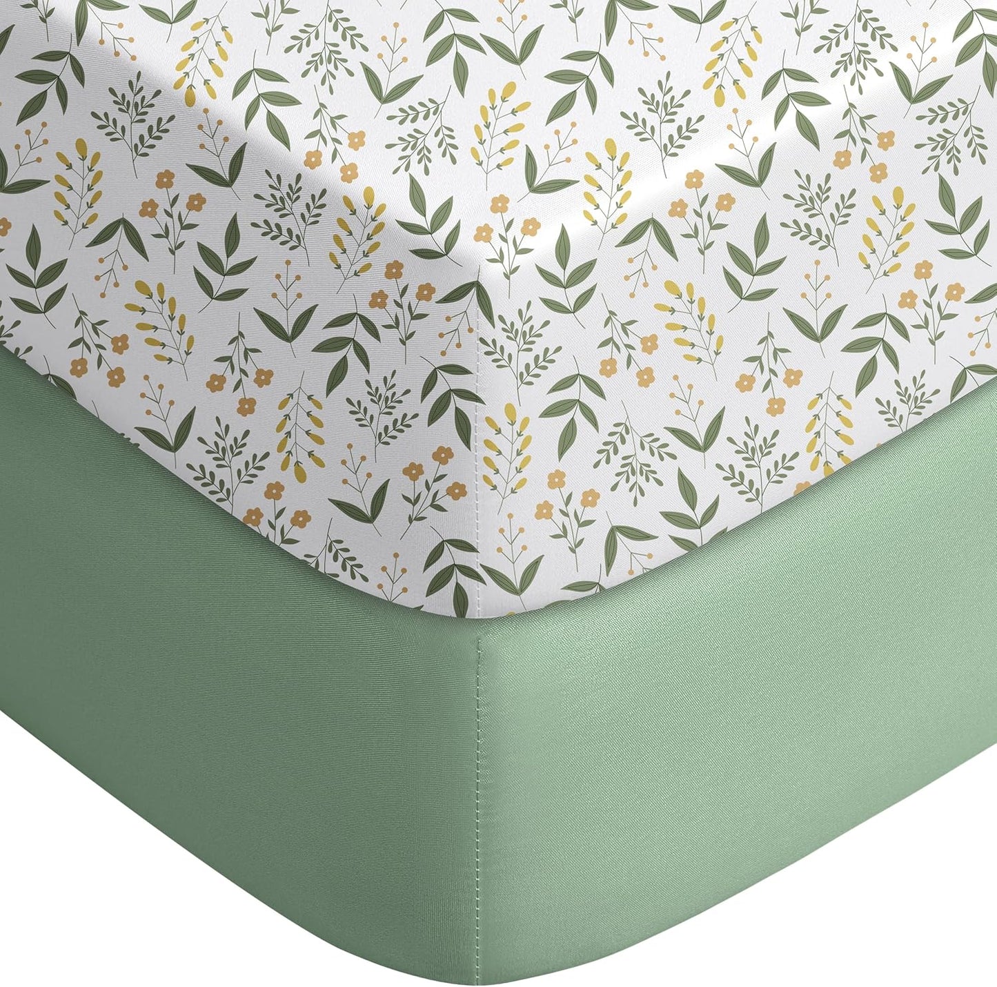 Yoofoss Baby Crib Sheets - Ultra Soft Microfiber Fitted Sheets for Standard Crib & Toddler Mattress | 52x28, Green Flower Design