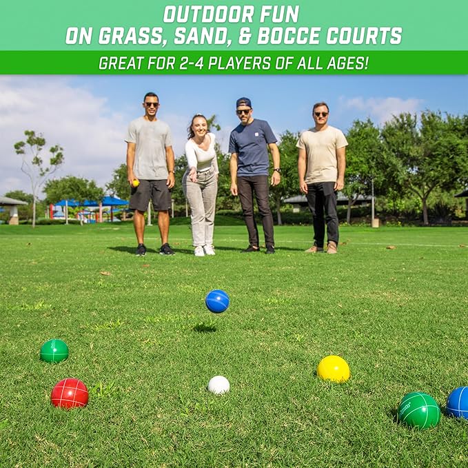 GoSports Mini Travel Size Bocce Game Set with 8 Balls, Pallino, Tote Bag and Measuring Rope - Choose Your Size