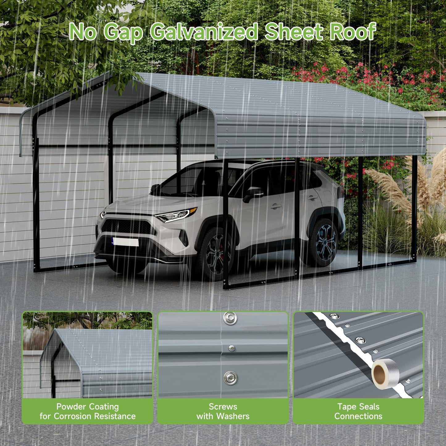 10x15FT Metal Carport,Heavy Duty Carport with Reinforced Frame and Galvanized Steel Roof, Outdoor Garage Shelter Shade Car Port for Pickup Trucks, Boats, Cars & Tractors, Farm Tools, Party, Gray