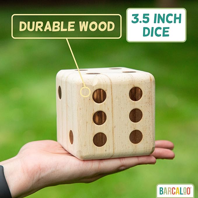 Barcaloo Yardzee Outdoor Family Games, Six 3.5" Giant Wooden Dice Games for Families (Unstained)