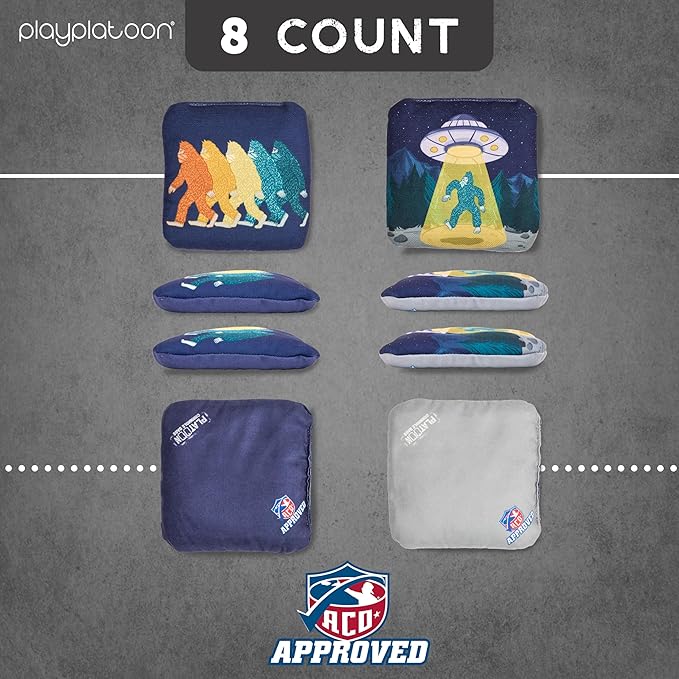 Play Platoon Cornhole Bags Set of 8 Regulation Professional Corn Hole Bean Bags ACO Approved, Competition Weight, Slick and Stick
