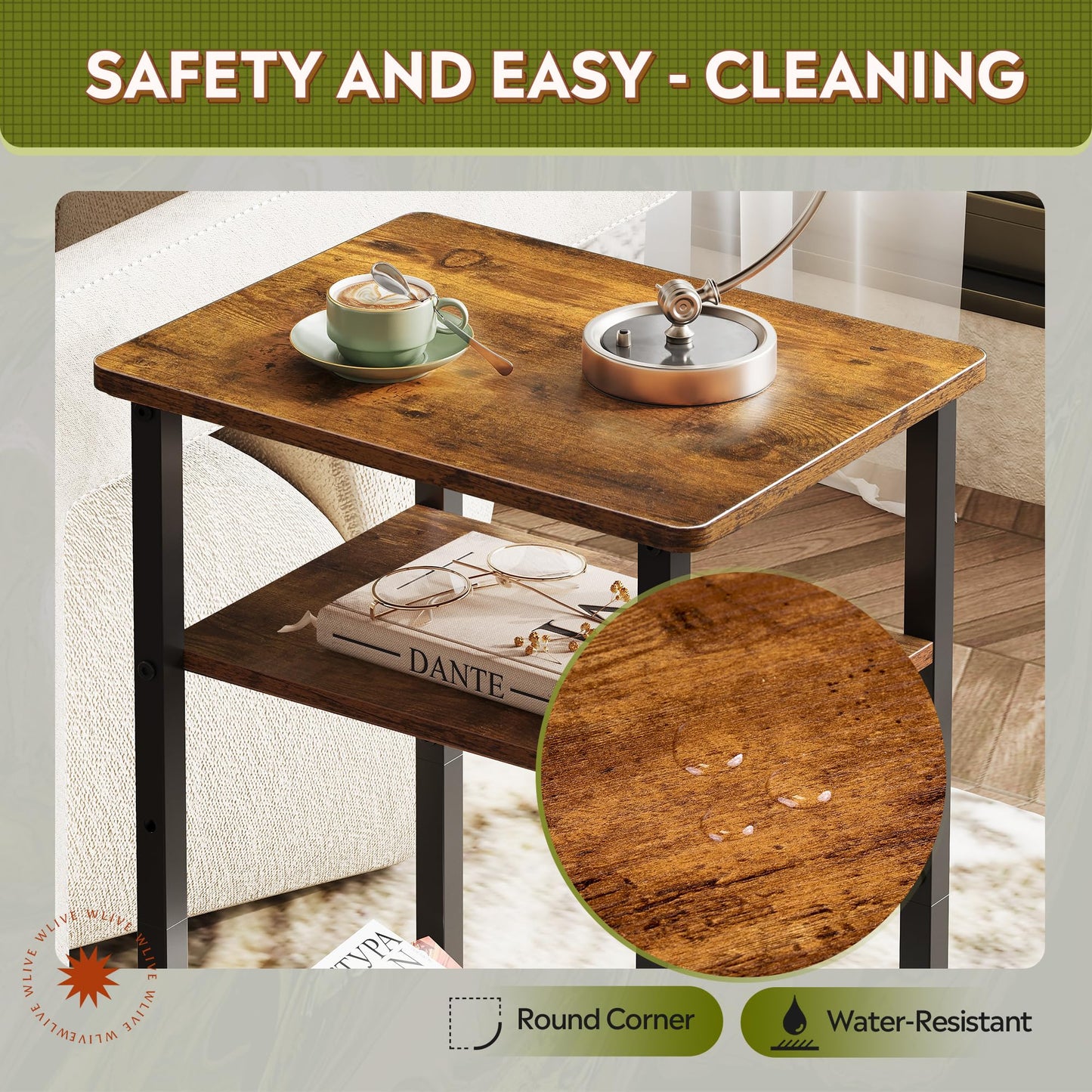 WLIVE End Tables Living Room Set of 2, Small End Table for Two, Narrow Side Table for Bedroom, Home Office, Small Spaces, 3-Tier End Table for Couch, Sofa, Bed, Rustic Brown