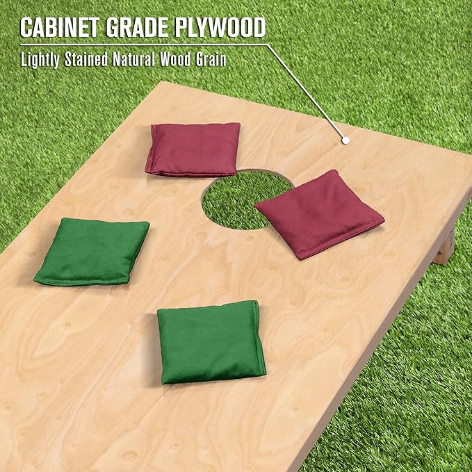 GoSports Regulation Size Wooden Cornhole Set with Natural Wood Finish - Includes Carrying Case