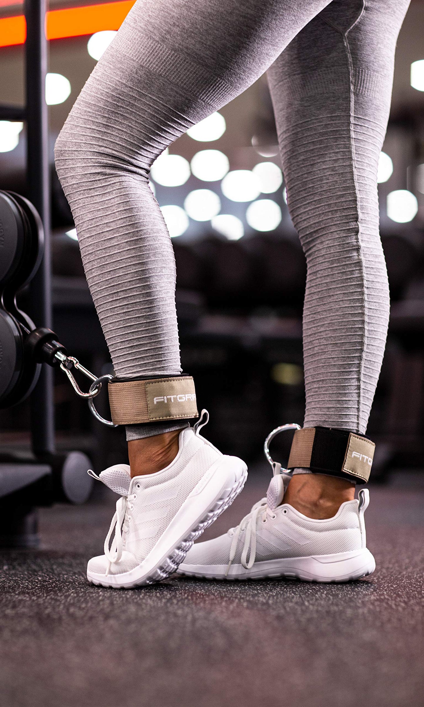 Fitgriff® Ankle Straps V2 for Cable Machine (2 Pieces) - Gym Workout Equipment - Leg Pulley Attachment, Kickback Straps (Sand)