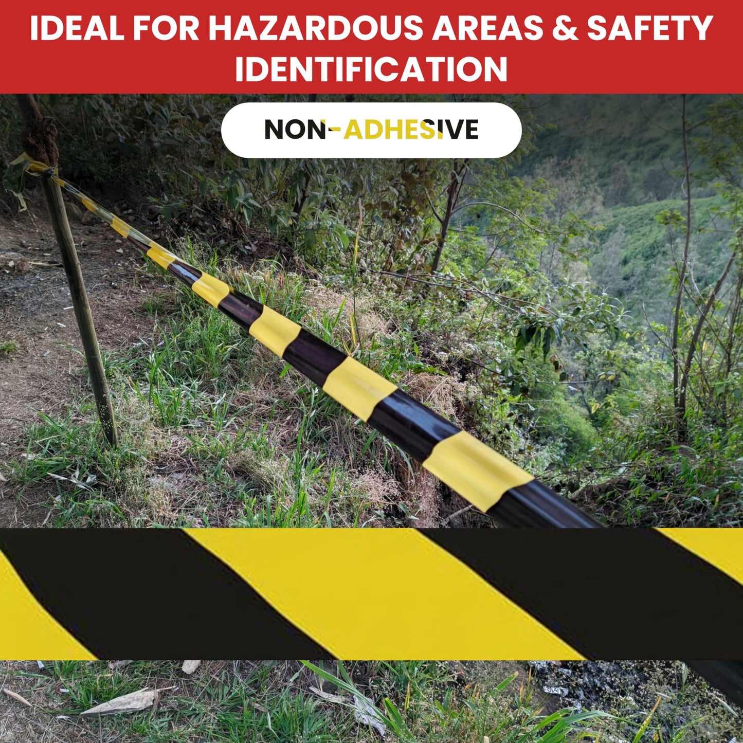 GGR Supplies BRC-80 Non-Adhesive Polyethylene Identification Barricade Film Tape Ideal for Hazardous Areas & Safety Identification. 3 Inch X 1000 Ft. (8 Rolls, Black/Yellow)