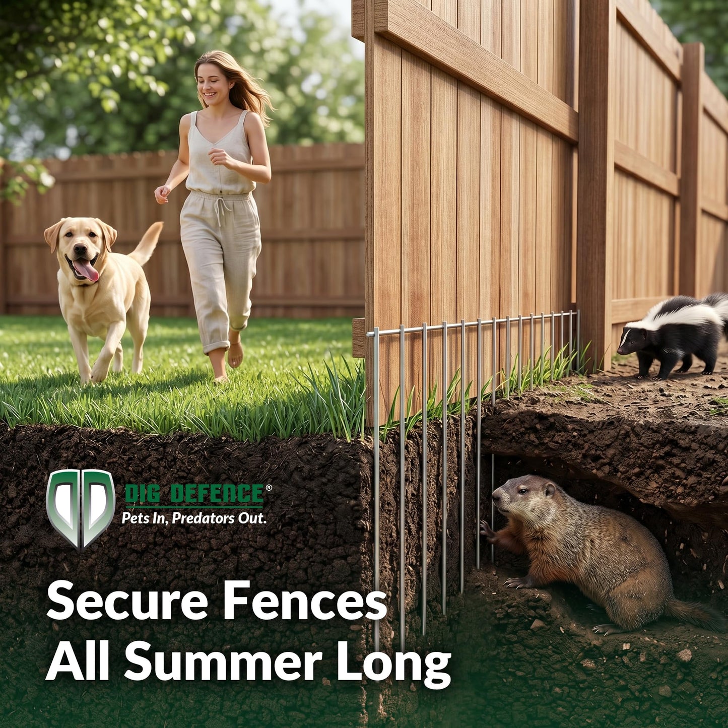 Dig Defence - Original Gate Plate - Underground Fence Gap Filler, Dog Digging Deterrent - 4 Pack with 2 SM/MD Animal Fence Barrier