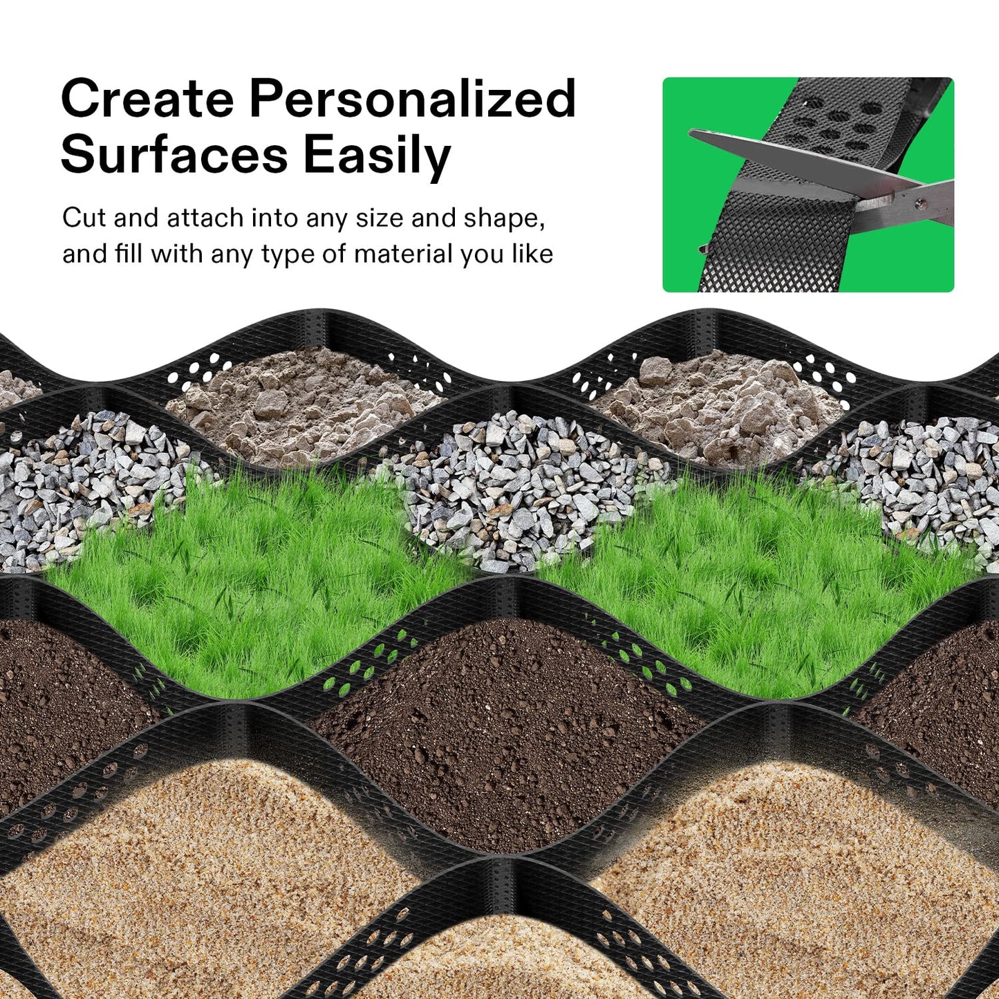 VIVOSUN 2’’ Depth Ground Grid, 9x17 ft, High-Density HDPE Geo Cell, 1885 lbs per sq ft Load, Foldable & Tensile, Easy Installation with Gloves, Perfect for Gardens, Driveways, Pathways