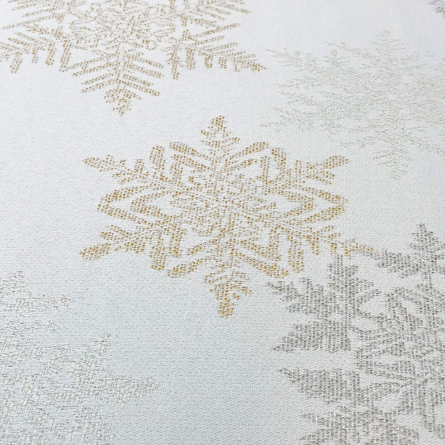 CAIT CHAPMAN HOME COLLECTION Holiday Silver Gold Snowflakes Metallic Jacquard Woven Table Runner Compatible with All Tables (14"x72" Runner)