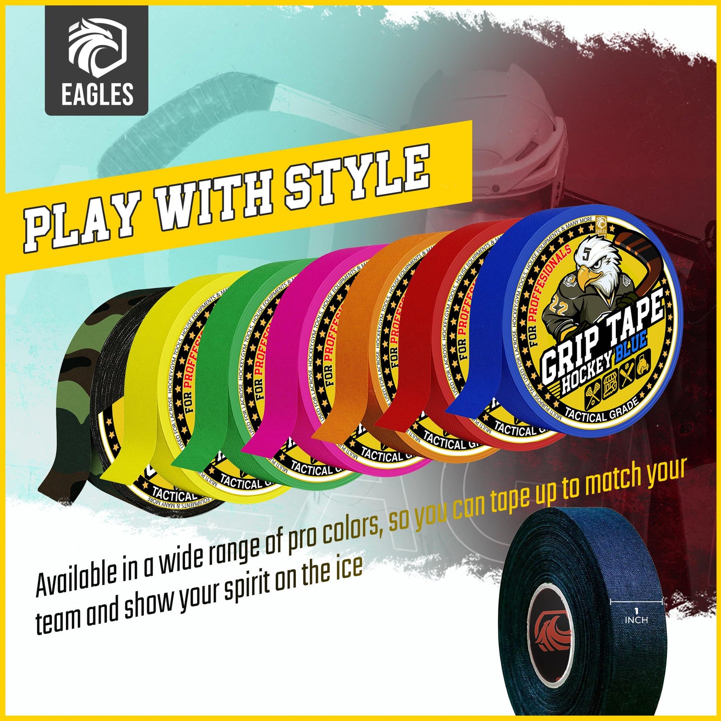 Hockey Tape Black 1inch Grip Tape 2 Roll Athletic Sports Tape Water-Resistan Multipurpose Cloth Tape for Lacrosse Baseball & Softball Bats, Pullup Bars, Sports Gift Wrist Ankle Foot Gymnastics Bar