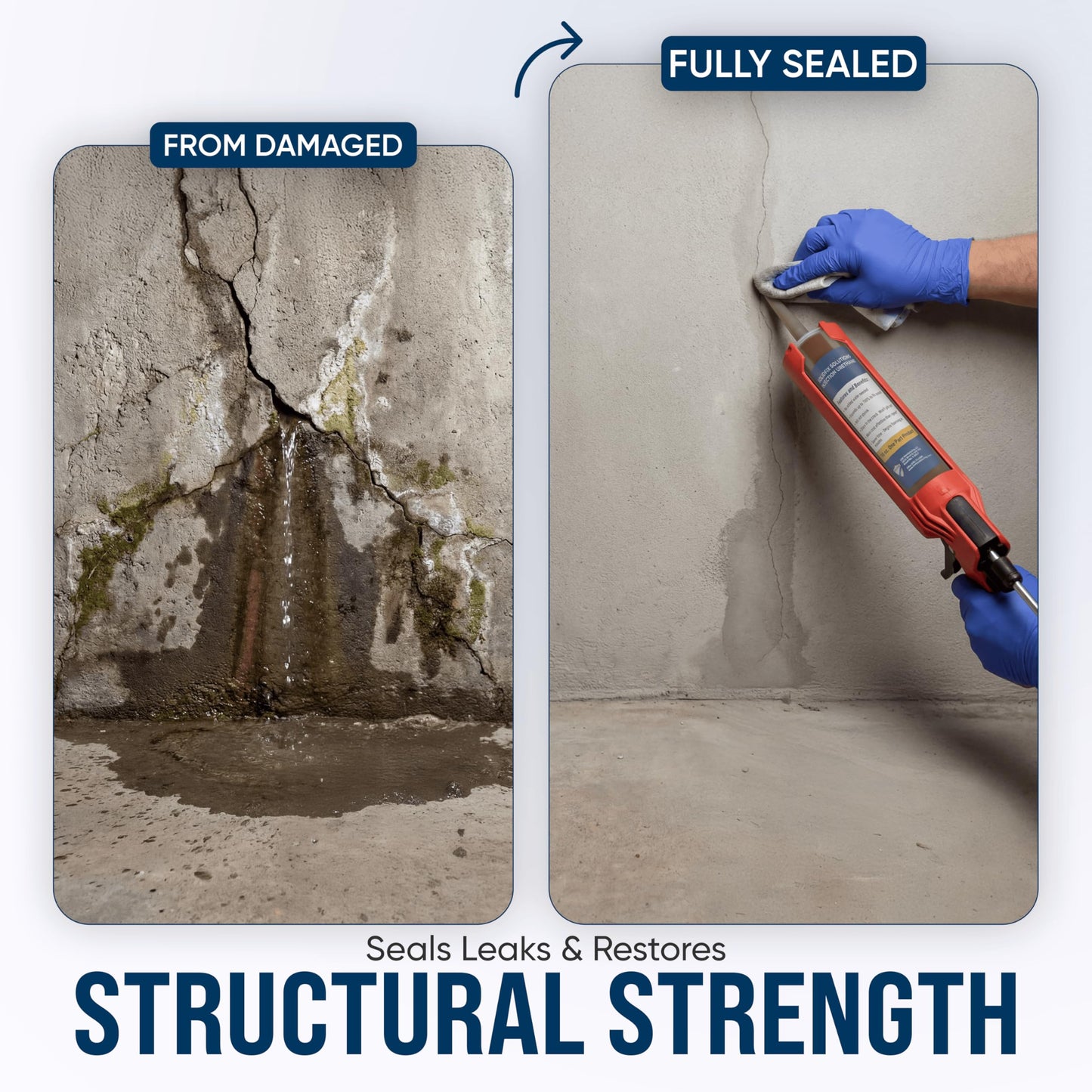 Concrete Crack Injection Kit – DIY Basement Wall Crack Repair – Polyurethane Leak Seal System – Stops Active Water Leaks in Foundation Walls – Easy No-Dig Injection Repair Kit - Ideal for DIY Projects