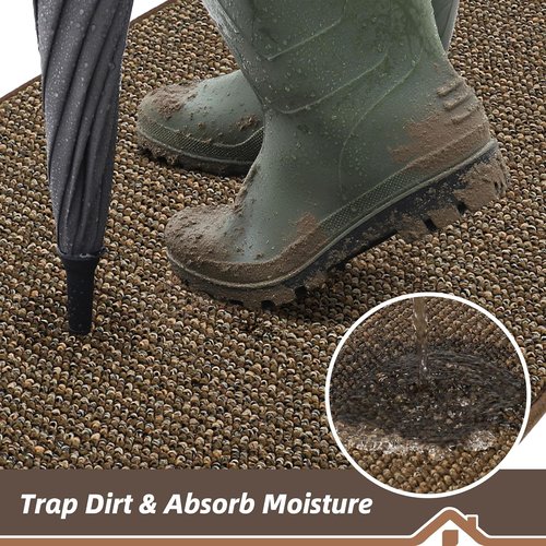 BEQHAUSE Dirt Trapper Door Mat - Non-Slip, Washable Entryway Rug | 17" x 30", Brown, Low Profile