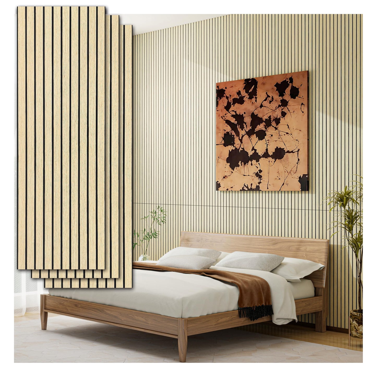 Peel and Stick Acoustic Wall Panels 8-Pack 43.3" * 11.8" – 3D Wood Slat Sound Absorbing Panels for Home Theater, Office & Bedroom – Easy DIY Installation, Oak Finish