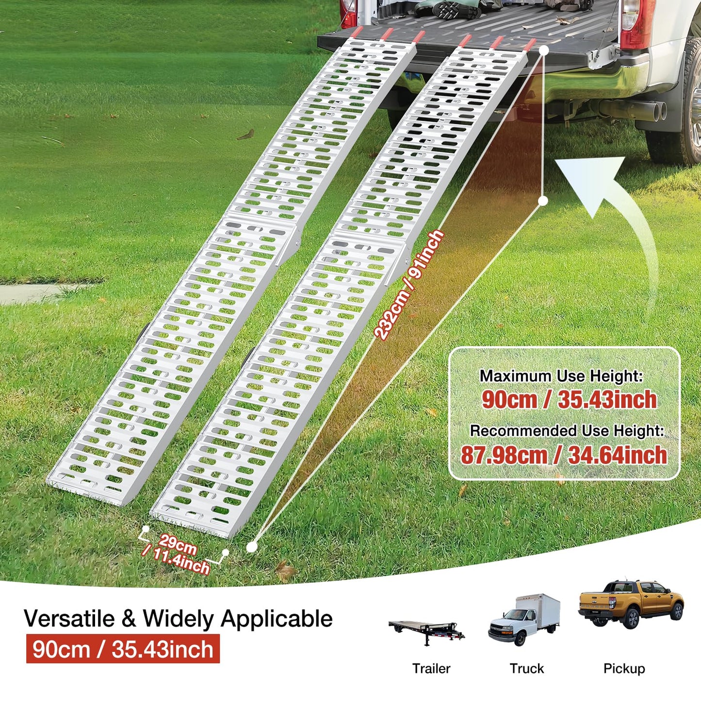 WheelX Heavy-Duty 1,860 lbs Capacity Aluminum Folding Loading Ramps - Non-Slip Motorcycle & ATV Ramps for Pickup Trucks & Trailers with Safety Straps