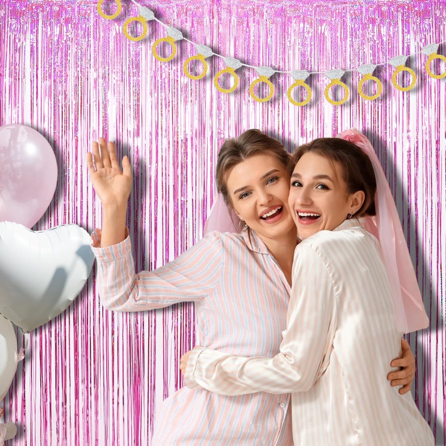 Pink Tinsel Fringe Backdrop by [Brand Name] - Sparkly Foil Curtains for Birthdays & Parties | 2 Pack, 3.3×8.2ft