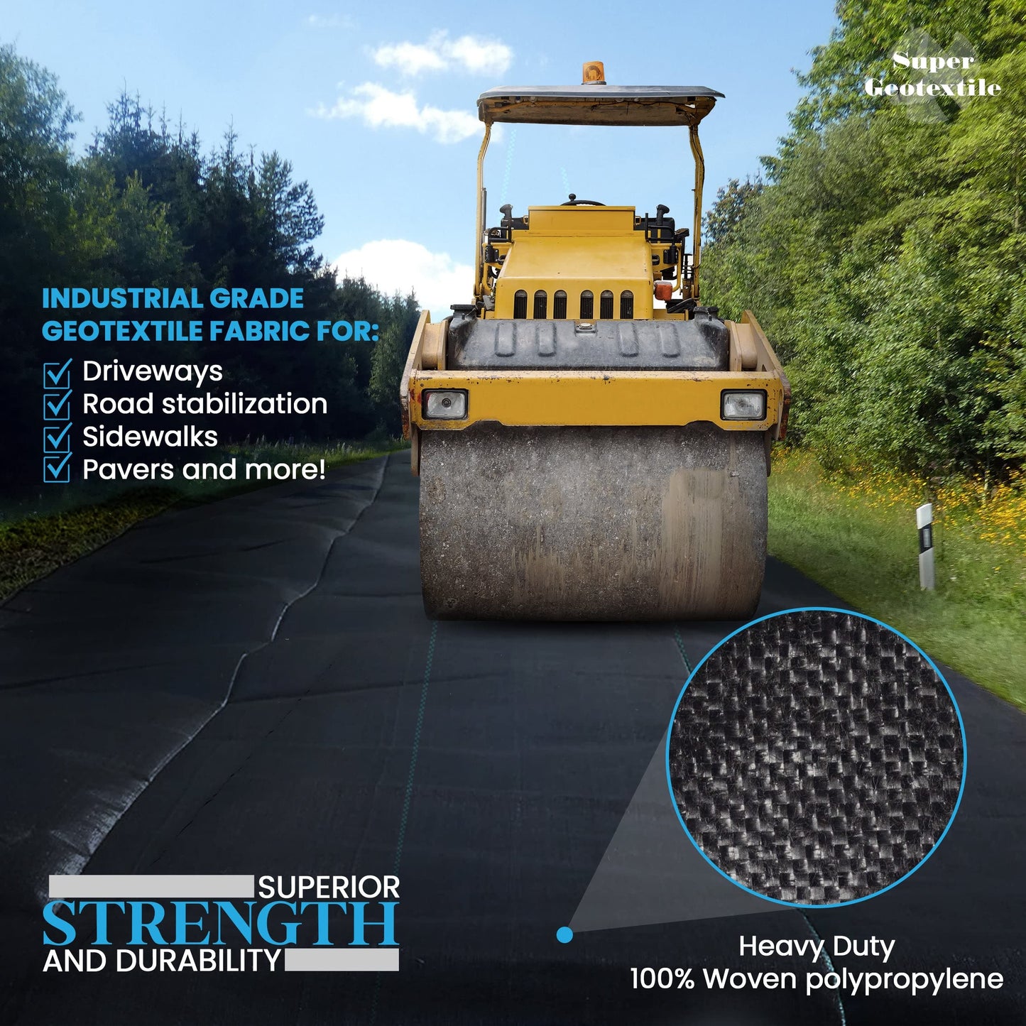 Super Geotextile Woven Geotextile Fabric for Driveway and Road Stabilization, Construction Underlayment, Erosion Control, Commercial Grade 50 Year for Gravel Roads and Pavers (12.5x30) Ships Folded