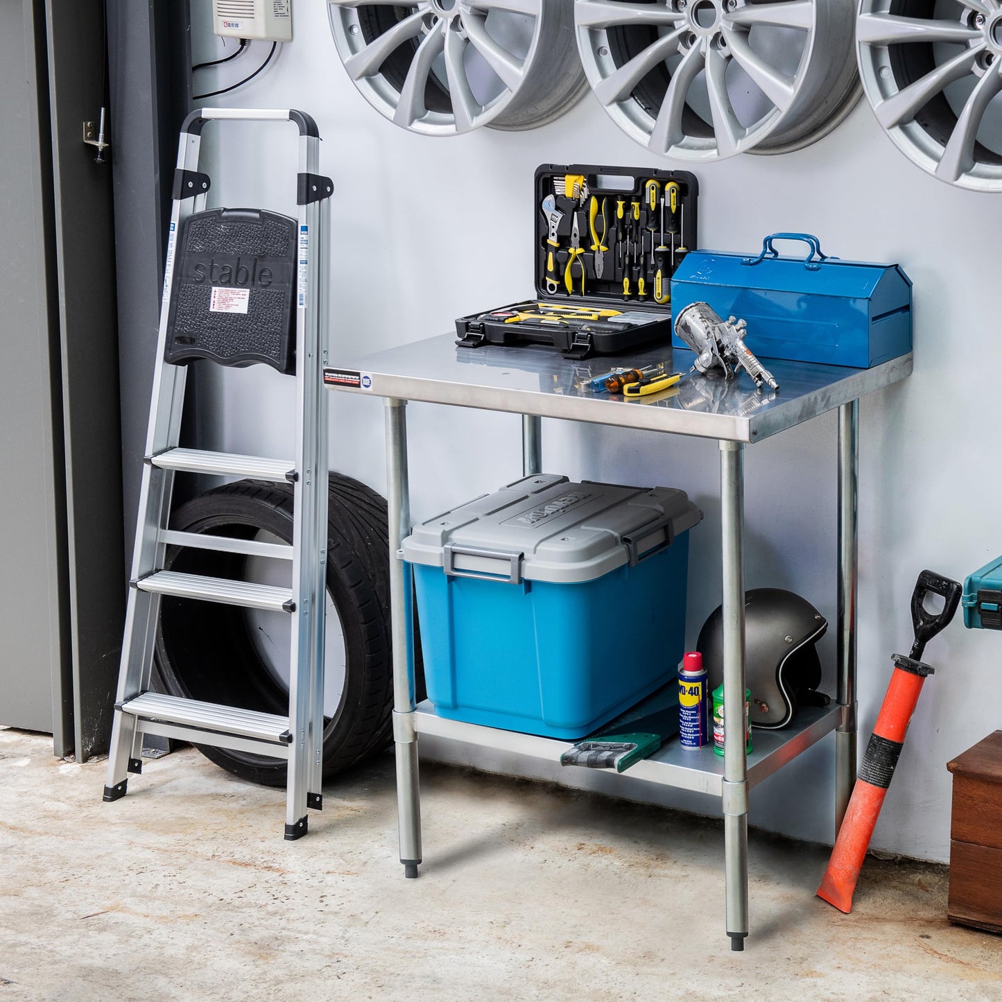DuraSteel 24x30 Stainless Steel Work Table - NSF Commercial Prep Metal Table - Outdoor Pizza Oven Stand w/Under Shelf - Kitchen Island Laundry Utility Garage Microwave Stand Large Rolling Storage Cart