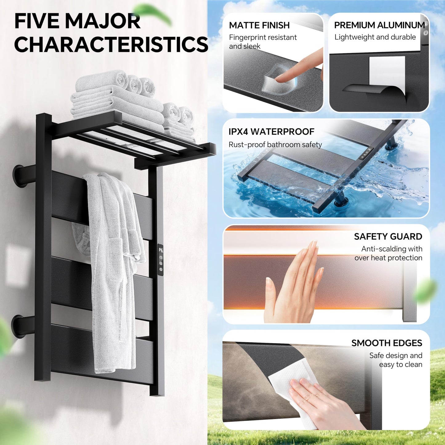 EIKANIOS Electric Heated Towel Warmer with Heated Top Shelf, Upgraded Flat Panel Towel Drying Rack with Timer & Temp Control, Left or Right Plug-in/Hardwired Options, Wall Mounted for Bathroom