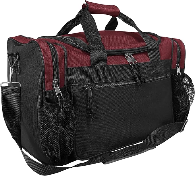 DALIX 17" Duffle Bag Dual Front Mesh Pockets (Black Gold Gray Dark Green Navy Blue Maroon Royal Blue Orange Pink Purple Red White